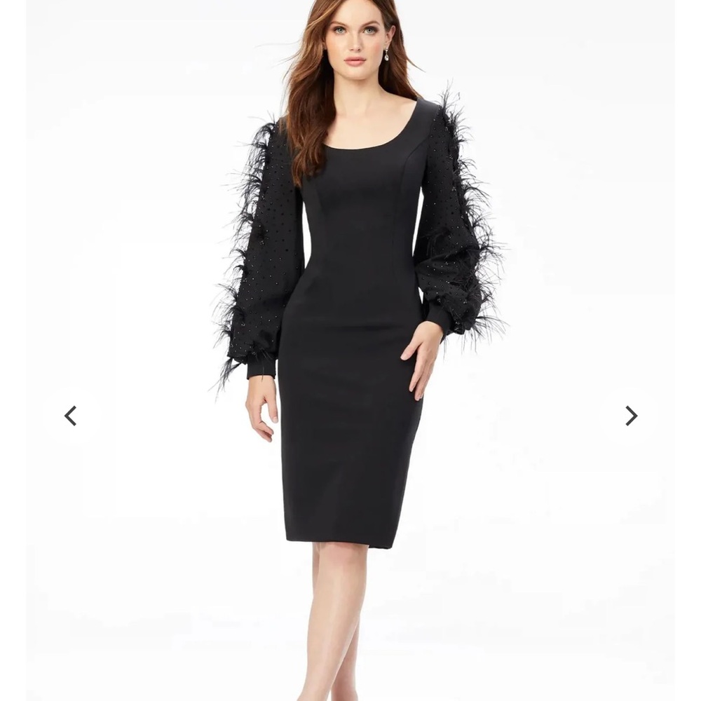 Ashley Lauren Scuba Tea Length Cocktail Dress with Sleeves